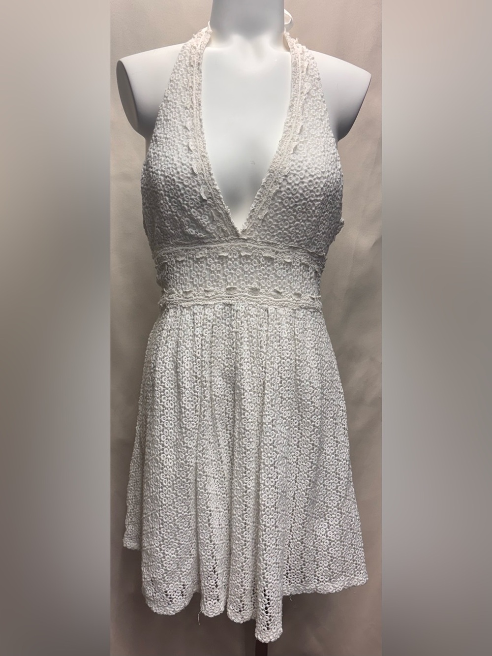 Free People So Sweetly Crochet Halter Neck Mini Dress Size 0